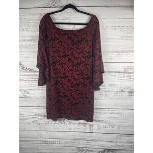 Karen Kane Lace Overlay Shift Dress Tunic Women's Size L Red Black Made in USA